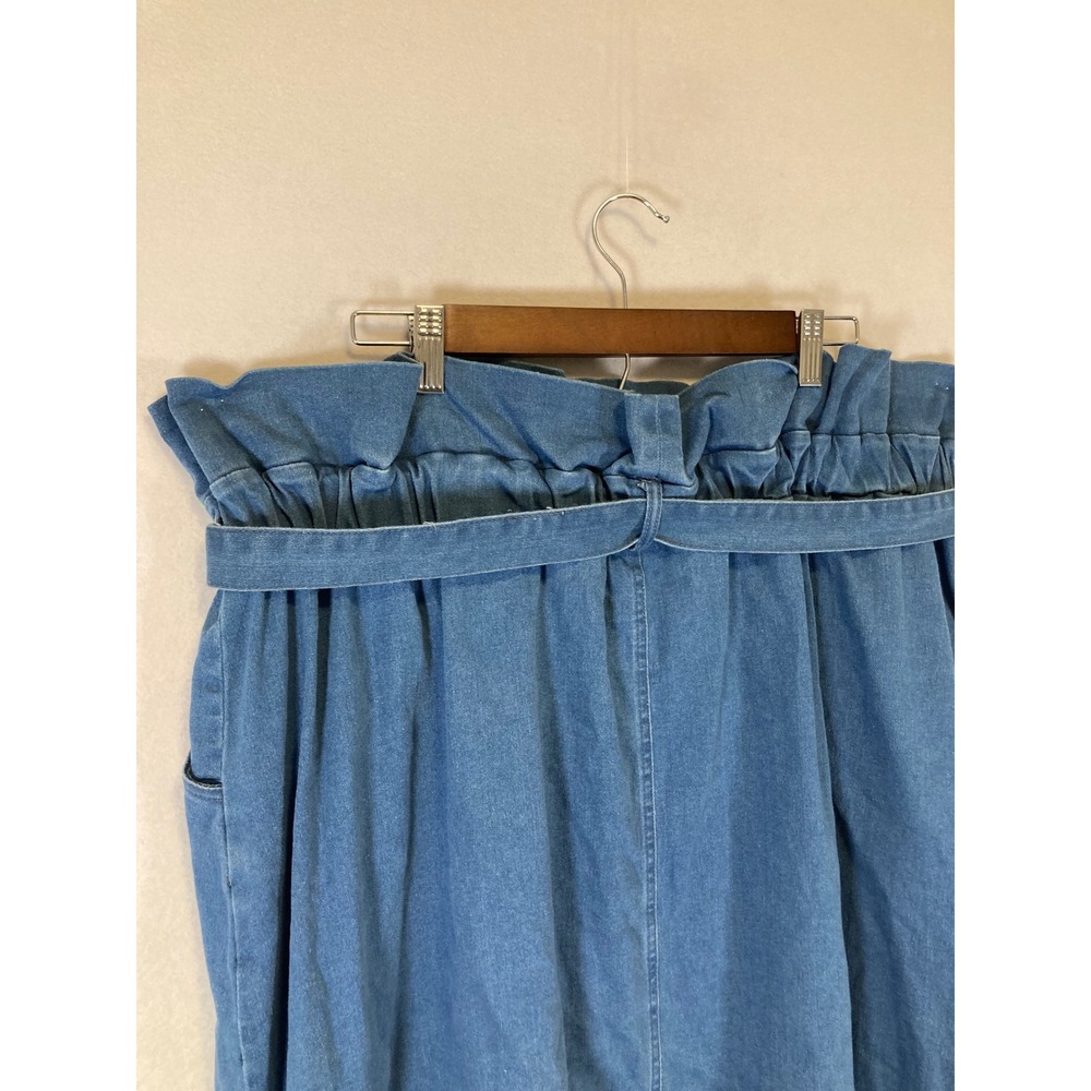 Prairie Western Women 4XL Blue Denim Paperbag Waist Tie Midi Skirt - Picture 5 of 11